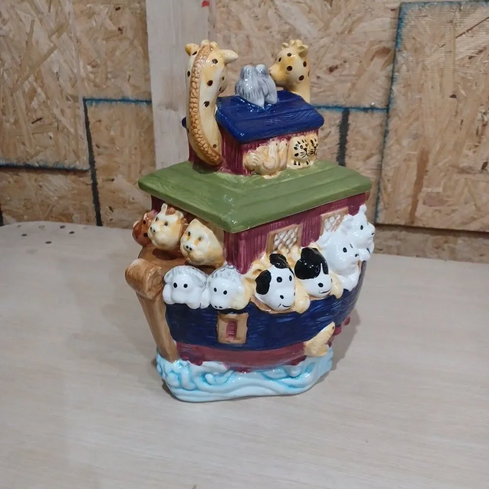 Vintage Noah’s Ark Ceramic Cookie Jar | Animal Ark Canister | Whimsical Biblical